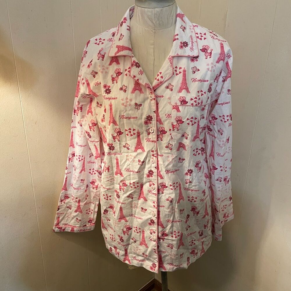 LITTLE WEST STREET PARIS Pajama TOP  Pink Poodle Eiffel Tower M nwot